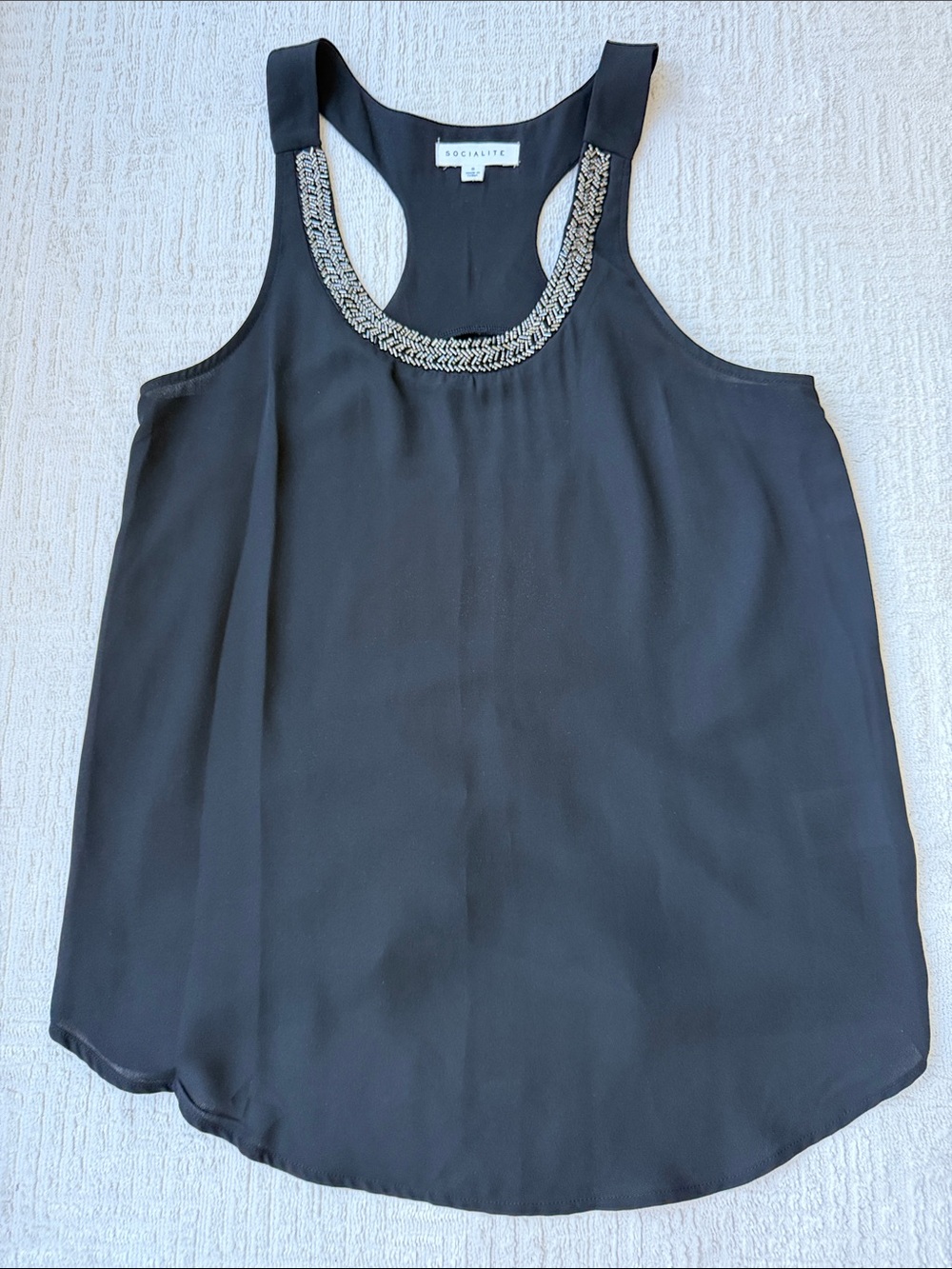 Black Racerback Tank with Silver Beaded Trim